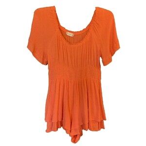 altar'd state Romper Coral Orange Swiss Dot Shorty Sz Medium Flouncy Milkmaid